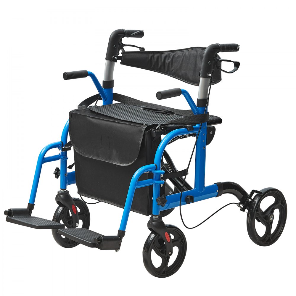 VEVOR Andador con Ruedas Silla de Transporte para Personas Mayores, Andador Plegable con Ruedas y Reposapiés, Andador de Movilidad de Aluminio Liviano con Mango Ajustable, Ruedas Todo Terreno, 136 kg