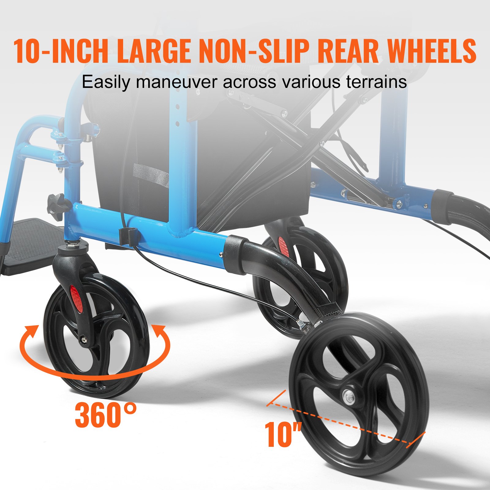 VEVOR Andador con Ruedas Silla de Transporte para Personas Mayores, Andador Plegable con Ruedas y Reposapiés, Andador de Movilidad de Aluminio Liviano con Mango Ajustable, Ruedas Todo Terreno, 136 kg