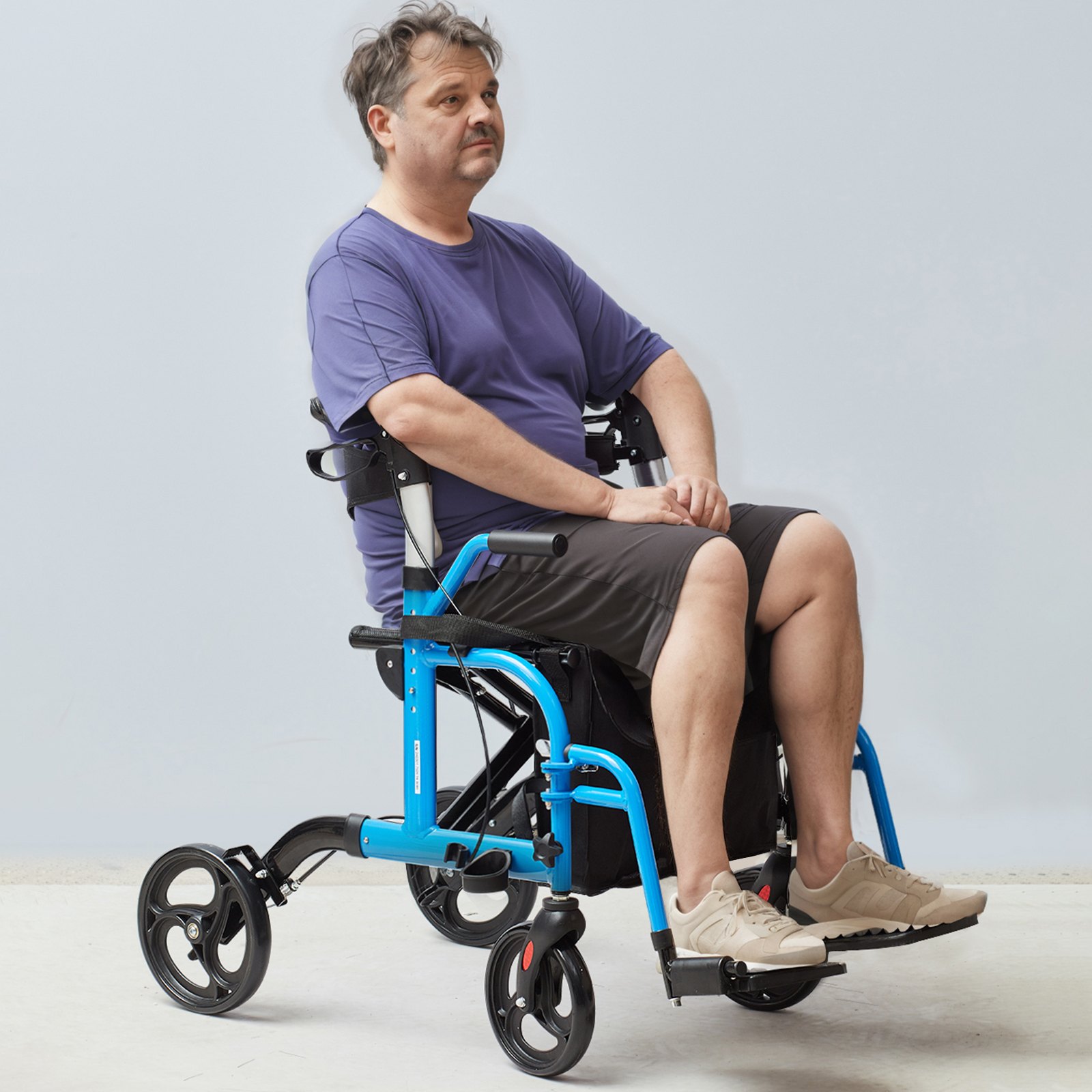 VEVOR Andador con Ruedas Silla de Transporte para Personas Mayores, Andador Plegable con Ruedas y Reposapiés, Andador de Movilidad de Aluminio Liviano con Mango Ajustable, Ruedas Todo Terreno, 136 kg
