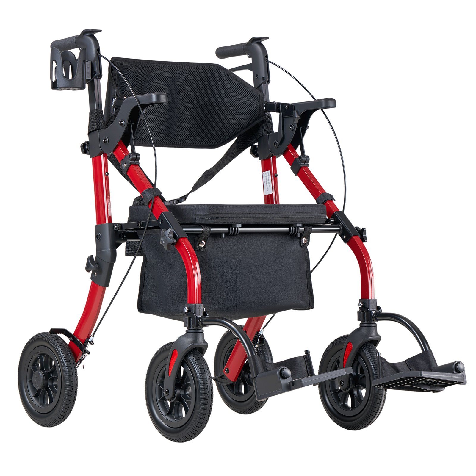 VEVOR Andador para Ancianos 2 en 1 con Asiento Soporta 136 kg, Ruedas de 25,4 cm, Silla de Transporte Plegable de Aleación de Aluminio, Reposabrazos Ajustable para Compras Exterior Personas Mayores