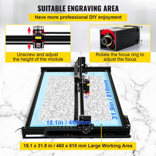 VEVOR Mini Grabador Láser 460 x 810 mm 6W Máquina de Grabado Lláser Compatible con Windows7/8/10/11, iOS/Android Máquina de Grabado CNC para Grabar Papel, Madera, Cuero, Tela, Plástico, Acrílico