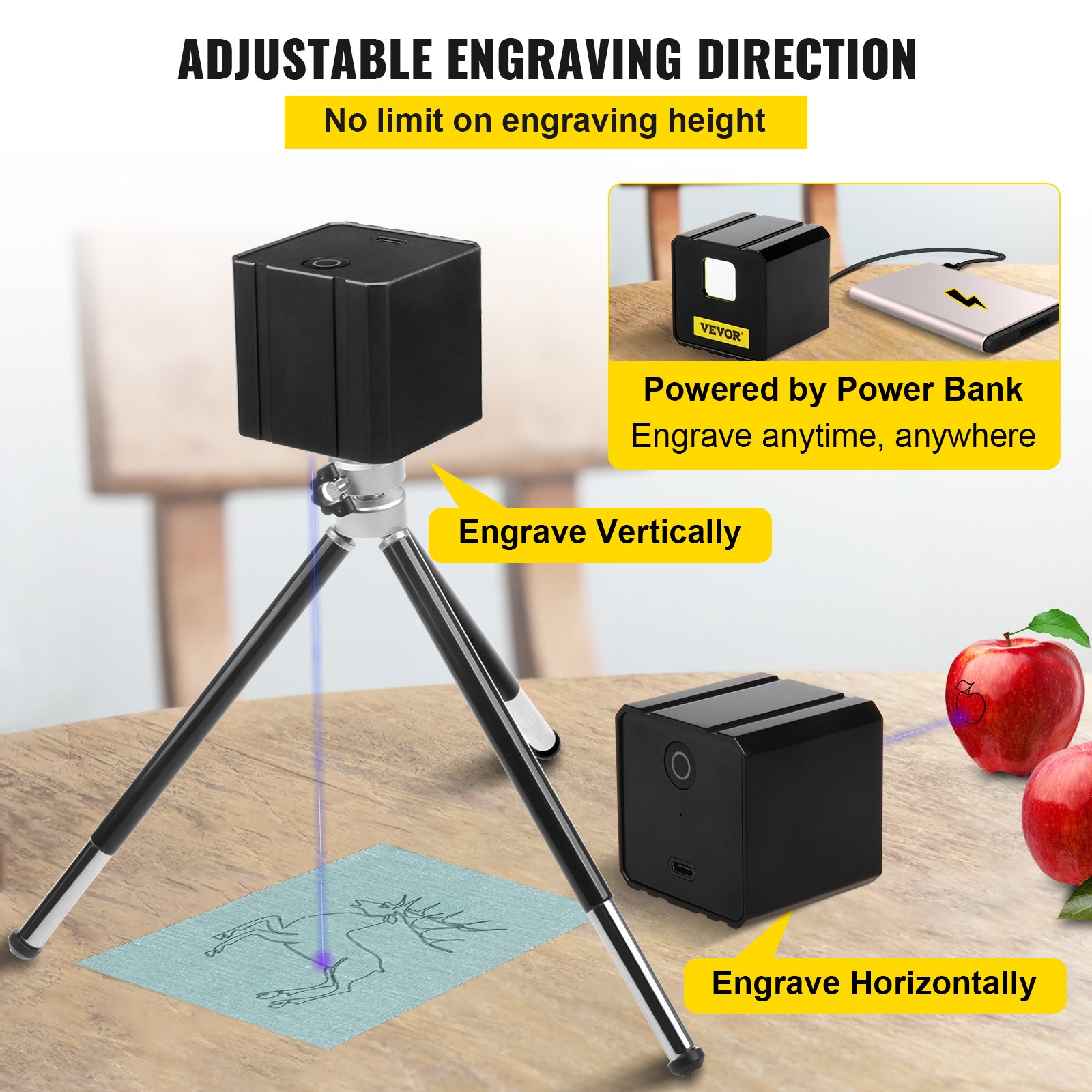VEVOR Grabadora Láser Aleación de Aluminio Cortadora Láser JPG / BMP / PNG / Código G Máquina de Grabado CNC y Trípode para Grabar Varios Materiales, como Papel, Tela, Madera, Cuero, Fieltro, Plástico