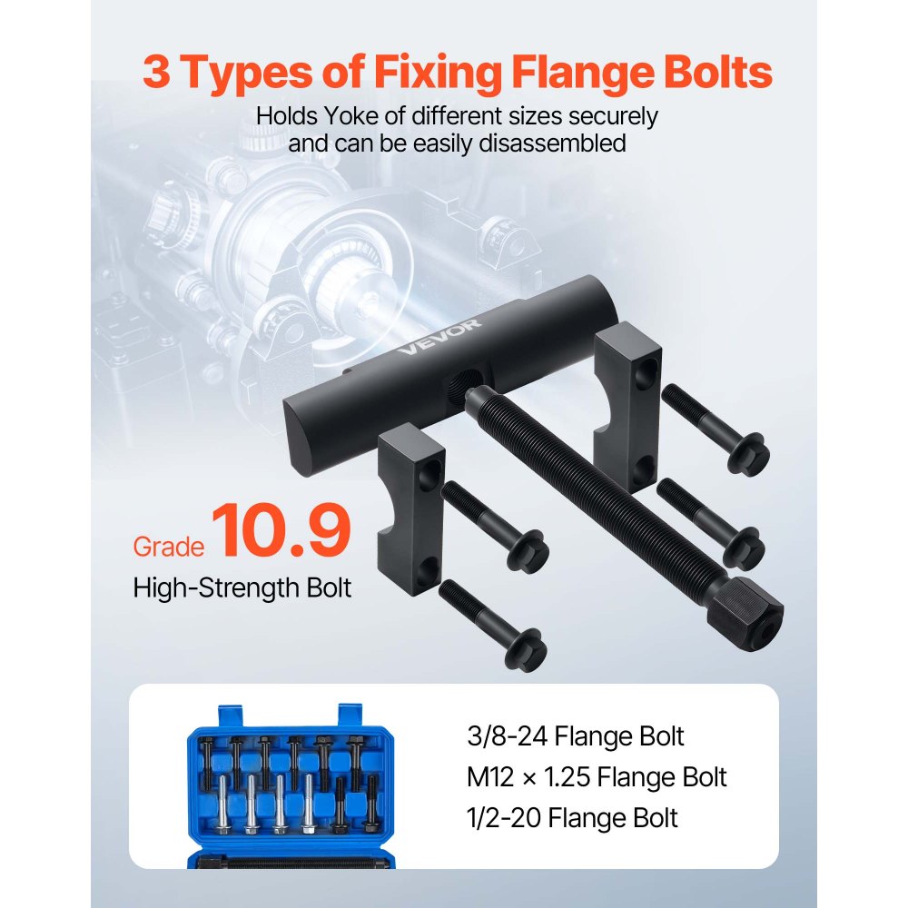 VEVOR Yoke Puller, Made for Class 6-8 Transportation Trucks and Equipment, Heavy Duty Yoke Removal Tool Kit, Automotive Yoke Puller Kit Compatible with Kenworth, Peterbilt, Freightliner, Mack, Volvo