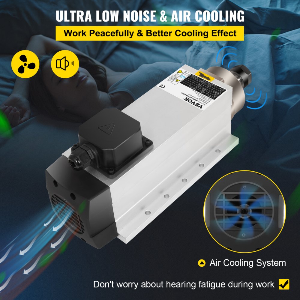 VEVOR Motor de Husillo Refrigerado por Aire de 4 kW Husillo CNC ER20 Disipación de Calor de Alta Calidad y Equilibrio Dinámico kit de motor para Máquinas de Grabado o con Convertidor de Frecuencia