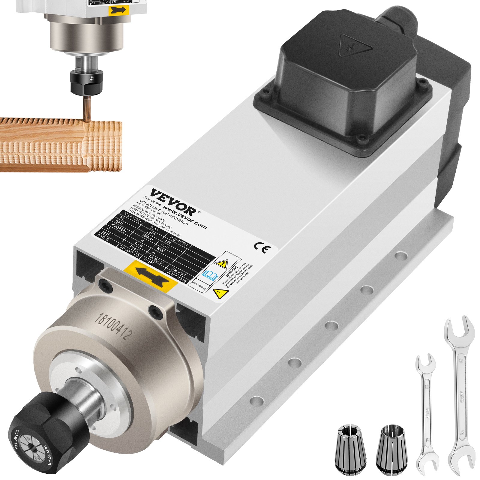 VEVOR Motor de Husillo Refrigerado por Aire de 4 kW Husillo CNC ER20 Disipación de Calor de Alta Calidad y Equilibrio Dinámico kit de motor para Máquinas de Grabado o con Convertidor de Frecuencia