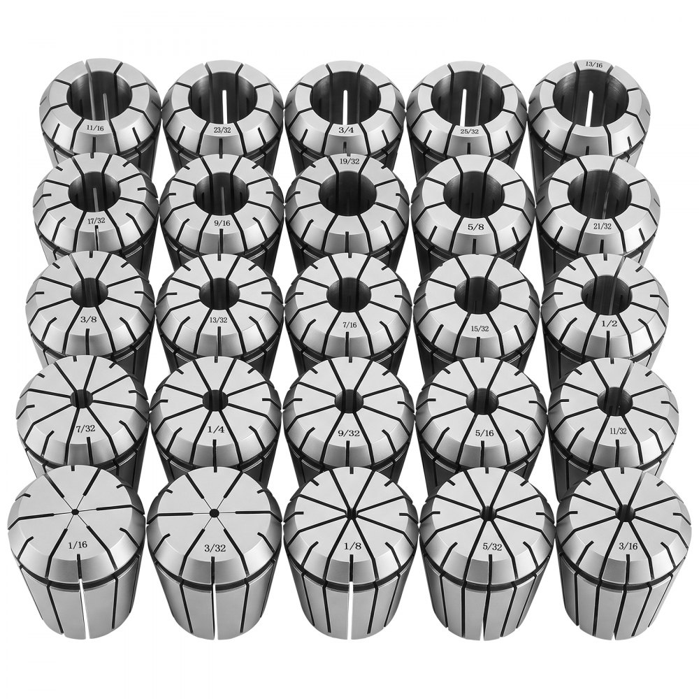 VEVOR Juego de Pinzas ER40 de 1/16-13/16 pulgada, Acero Aleado, 25 Piezas, con TIR de 0,0008 pulgada, Alta Concentricidad, Mandril de Torno con Caja de Almacenamiento, para Fresadoras CNC y Taladros