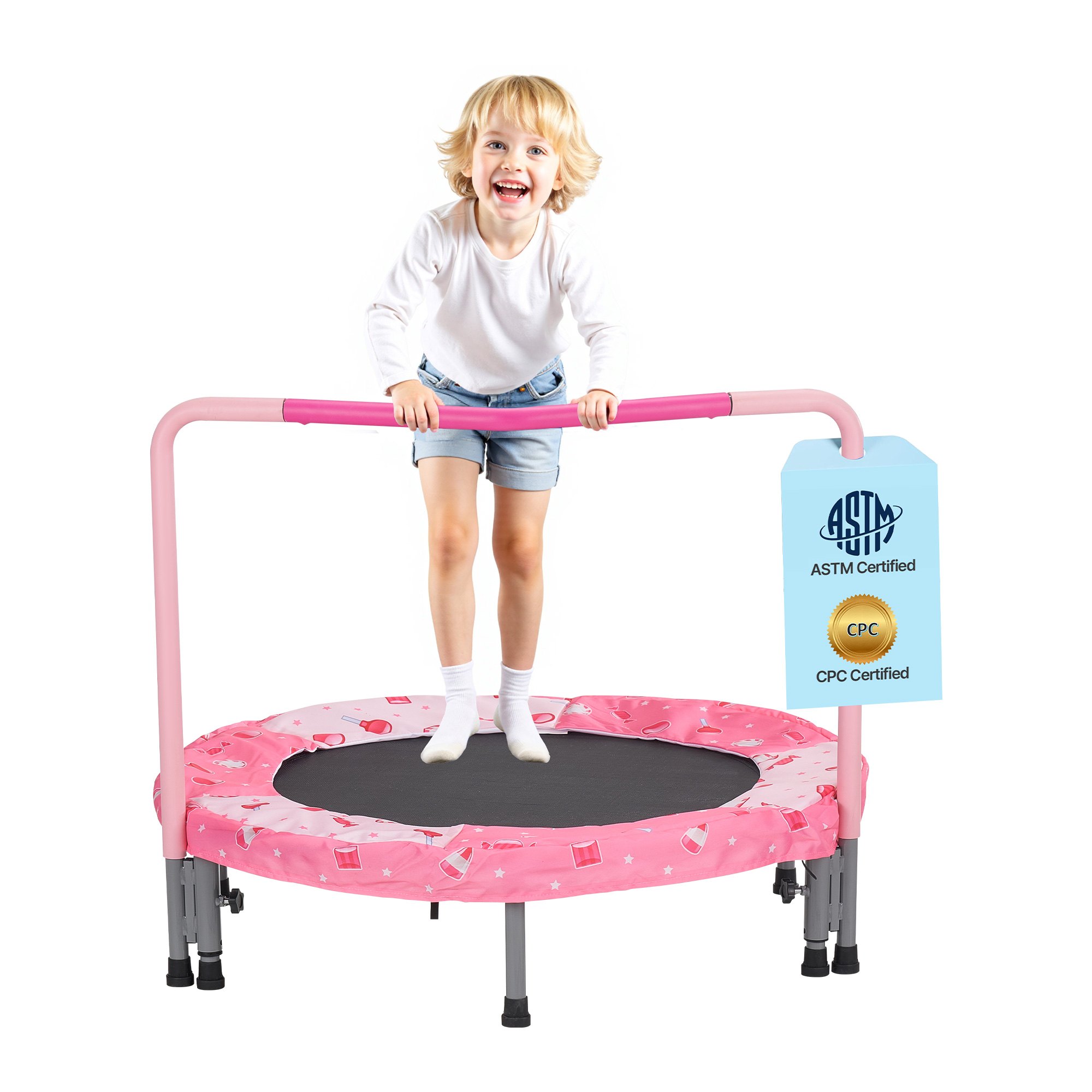 VEVOR Trampolín para Niños para Interiores y Exteriores, Mini Trampolín Plegable con Asa, Trampolín de Rebote para Niños y Niñas de 3 Años en Adelante, para Actividades Divertidas, 955 x 750 mm, Rojo