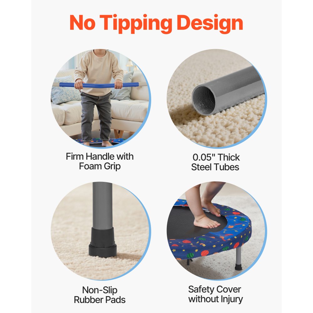 VEVOR Trampolín para Niños para Interiores y Exteriores, Mini Trampolín Plegable con Asa, Trampolín Rebotador para Niños de 3 Años en Adelante, Niños y Niñas para Divertirse, Azul, 955 x 750 mm