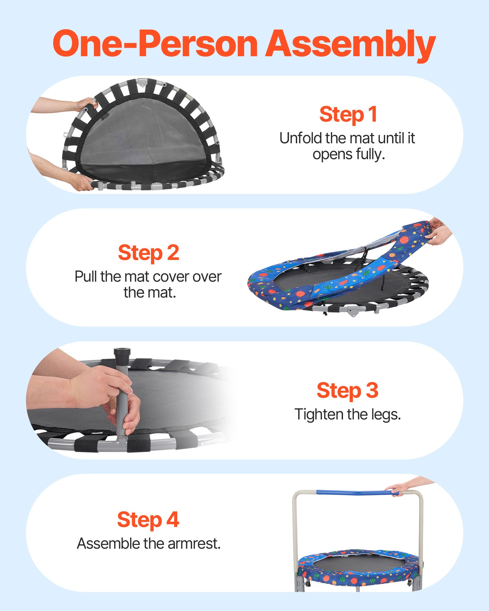 VEVOR Trampolín para Niños para Interiores y Exteriores, Mini Trampolín Plegable con Asa, Trampolín Rebotador para Niños de 3 Años en Adelante, Niños y Niñas para Divertirse, Azul, 955 x 750 mm