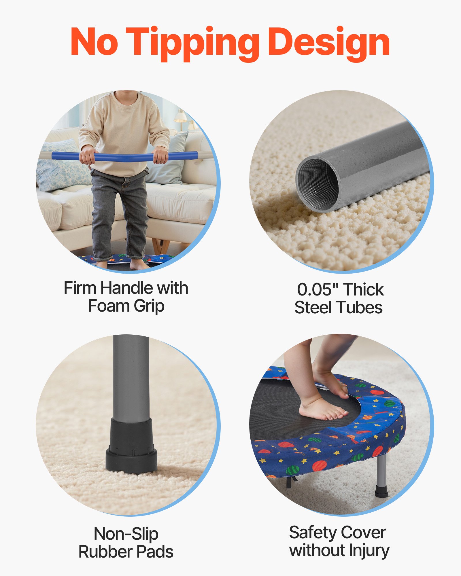 VEVOR Trampolín para Niños para Interiores y Exteriores, Mini Trampolín Plegable con Asa, Trampolín Rebotador para Niños de 3 Años en Adelante, Niños y Niñas para Divertirse, Azul, 955 x 750 mm