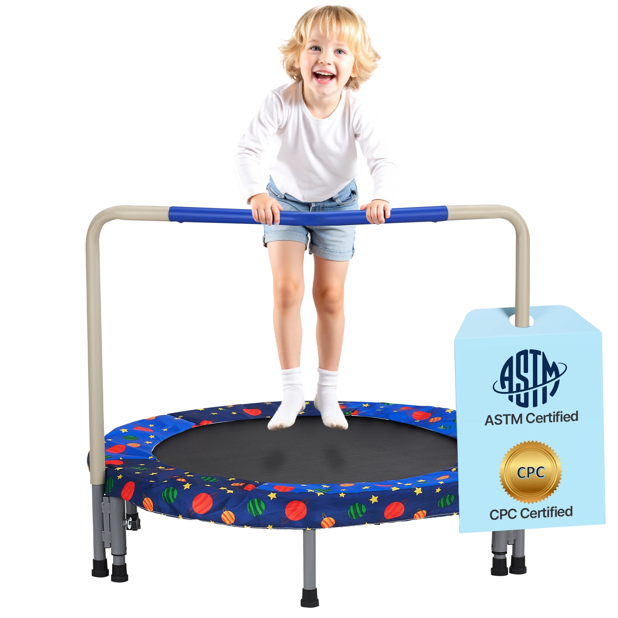 VEVOR Trampolín para Niños para Interiores y Exteriores, Mini Trampolín Plegable con Asa, Trampolín Rebotador para Niños de 3 Años en Adelante, Niños y Niñas para Divertirse, Azul, 955 x 750 mm