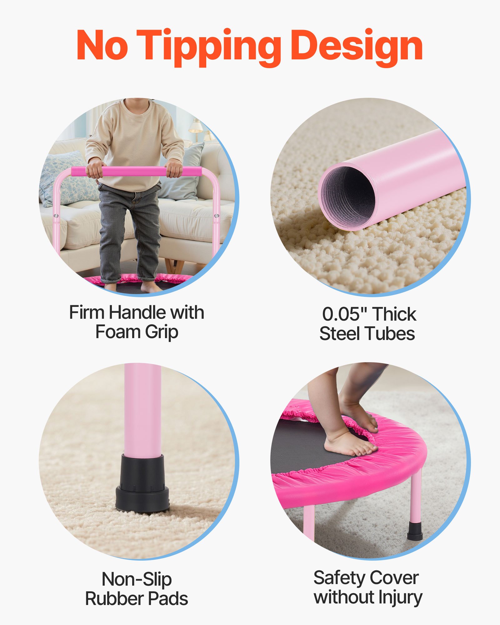 VEVOR Trampolín para Niños para Interiores y Exteriores, Mini Trampolín Plegable con Asa, Trampolín de Rebote para Niños de 3 Años en Adelante, para Niños y Niñas para Divertirse, Rosa, 920 x 805 mm