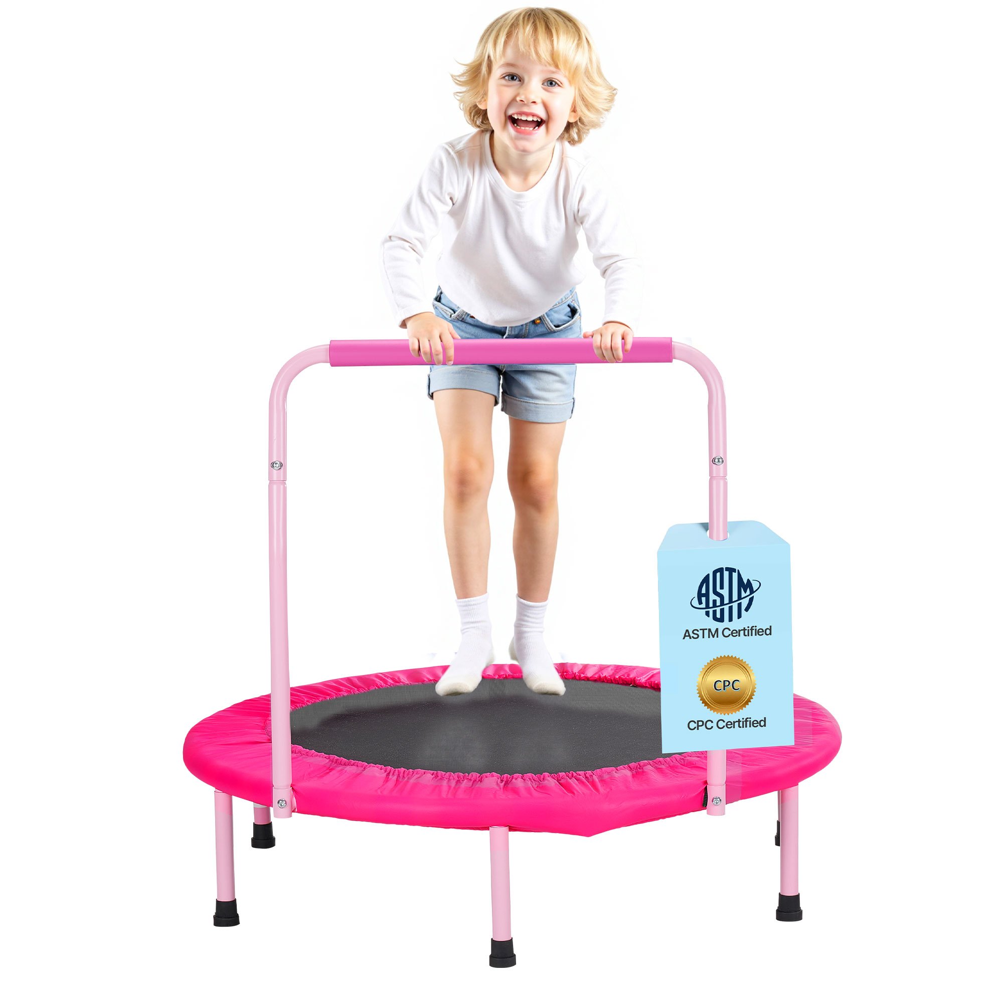 VEVOR Trampolín para Niños para Interiores y Exteriores, Mini Trampolín Plegable con Asa, Trampolín de Rebote para Niños de 3 Años en Adelante, para Niños y Niñas para Divertirse, Rosa, 920 x 805 mm
