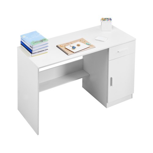 VEVOR Escritorio 1050 x 440 x 751 mm para Niños, Mesa de Estudio de Madera con Cajón y Estante Ajustable Mesa Rectangular para Niños para Dibujar, Leer y Escribir en el Hogar y Dormitorio, Blanco