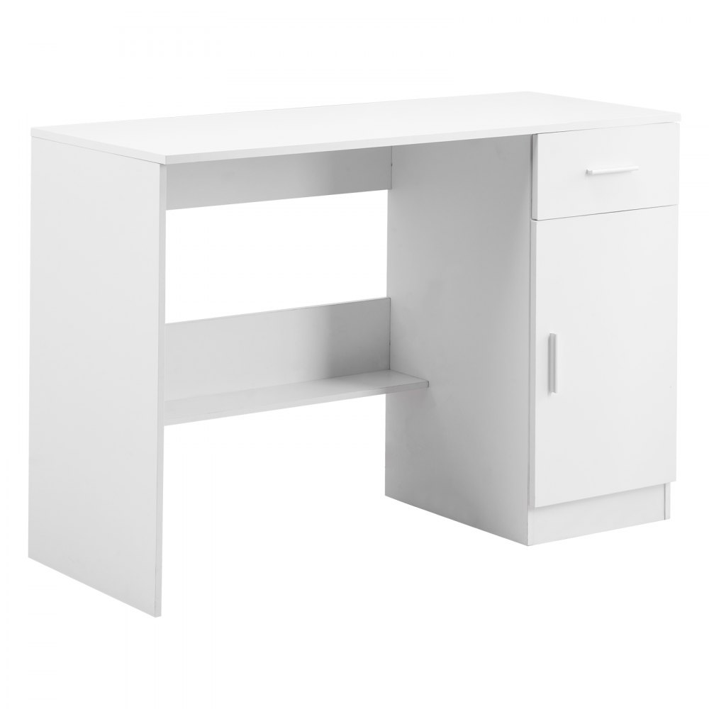 VEVOR small desk with drawer, desk for bedroom, simple wooden work table for drawing, reading, rectangular MDF work table with adjustable shelf for office, white