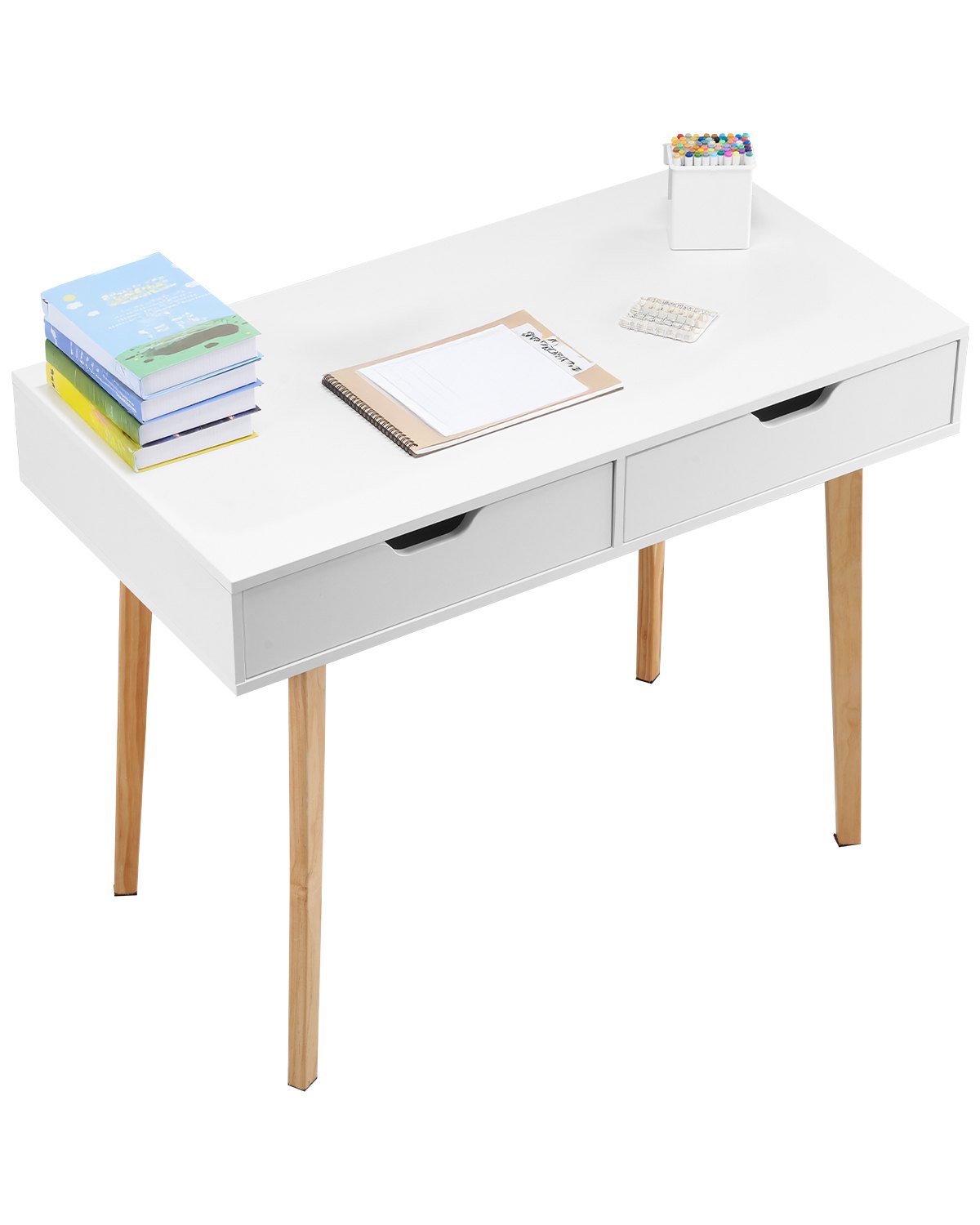 VEVOR Escritorio de Niños 990 x 510 x 765mm, Mesa de Estudio de Madera Sencilla con Cajón Mesa Rectangular para Niños para Dibujar, Leer y Escribir en el Hogar y Dormitorio, Color Blanco y Madera