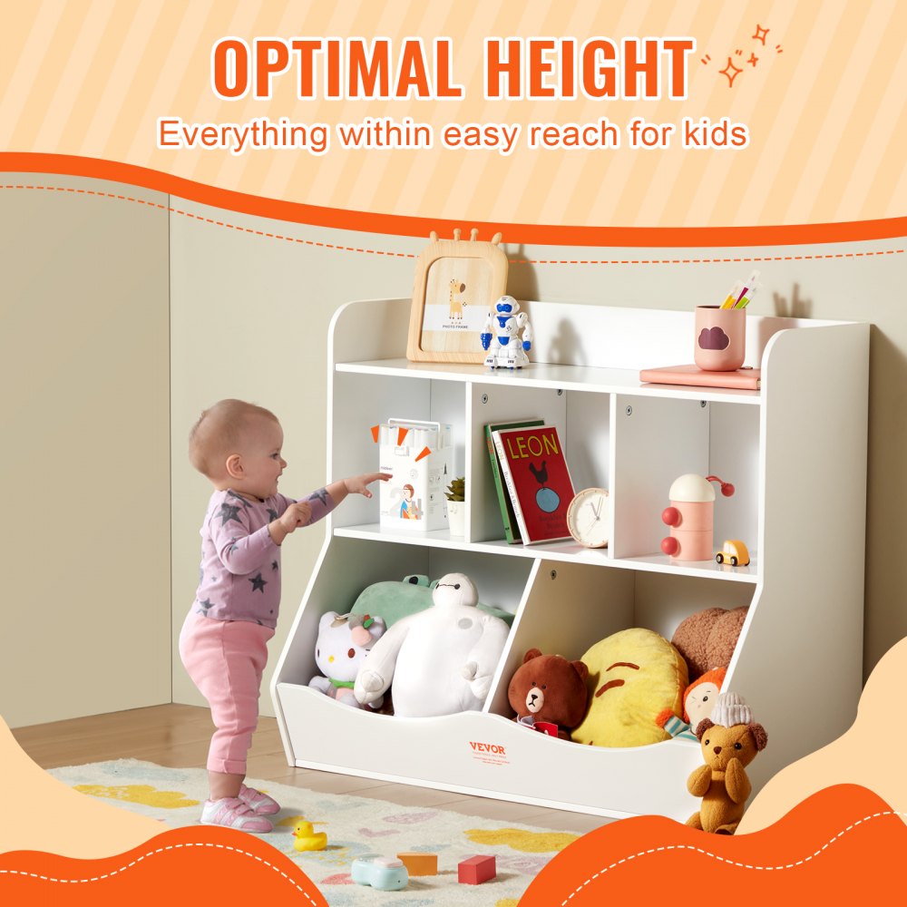 VEVOR Wooden Storage Unit for Children, Toy Storage Organizer with Bookshelf, 89 x 40 x 76 cm, 5-Compartment Toy Cabinet, Children's Book and Toy Shelf for Kids' Room, Playroom