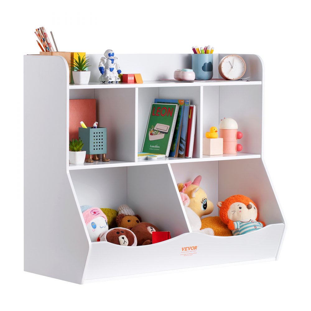 VEVOR Wooden Storage Unit for Children, Toy Storage Organizer with Bookshelf, 89 x 40 x 76 cm, 5-Compartment Toy Cabinet, Children's Book and Toy Shelf for Kids' Room, Playroom