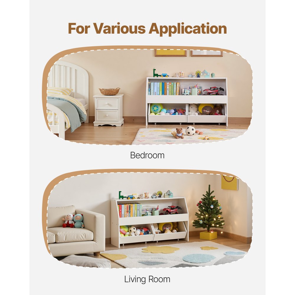 VEVOR Librería Infantil de Madera, Estantería para Juguetes de 1020 x 297 x 600 mm con 2 Cajones Móviles y Espacio de Almacenamiento, Mueble para Niños para Habitación Infantil y Salón, Blanco