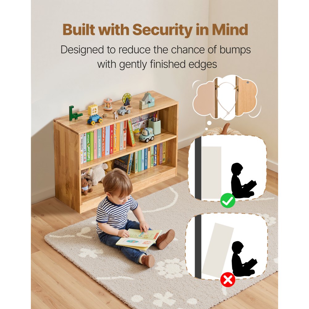 VEVOR Librería Infantil, Estantería para Juguetes de 2 Niveles 900 x 300 x 600 mm, Estantería para Guardar Juguetes, Libros, Mueble para Niños para Dormitorio, Habitación Infantil, Vitrina, Marrón