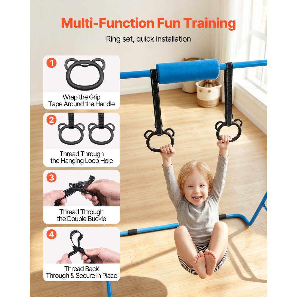 VEVOR Barra de Gimnasia Plegable Capacidad de 63,5 kg, Barra Horizontal Altura Ajustable de 5 Niveles 914 a 1321 mm, Equipo de Entrenamiento en Casa, Estructura Estable, 150 x 108 x 135 cm, Azul