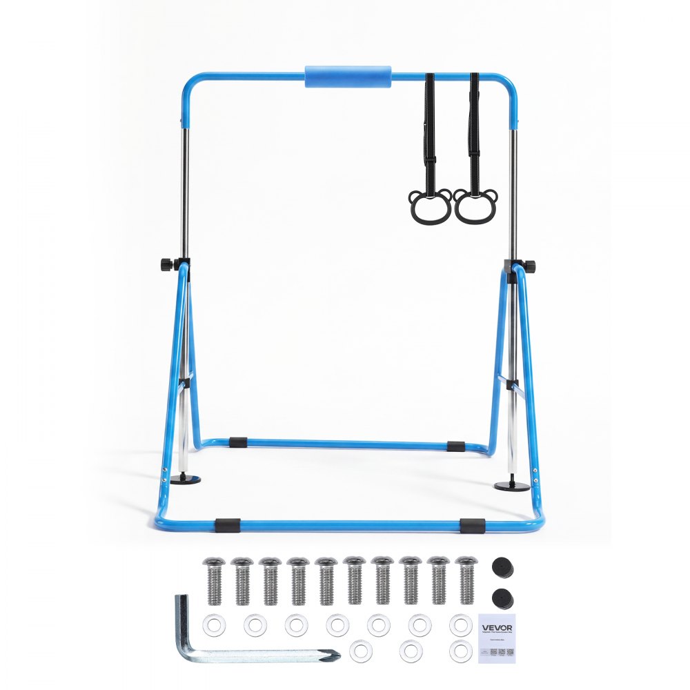 VEVOR Barra de Gimnasia Plegable Capacidad de 63,5 kg, Barra Horizontal Altura Ajustable de 5 Niveles 914 a 1321 mm, Equipo de Entrenamiento en Casa, Estructura Estable, 150 x 108 x 135 cm, Azul