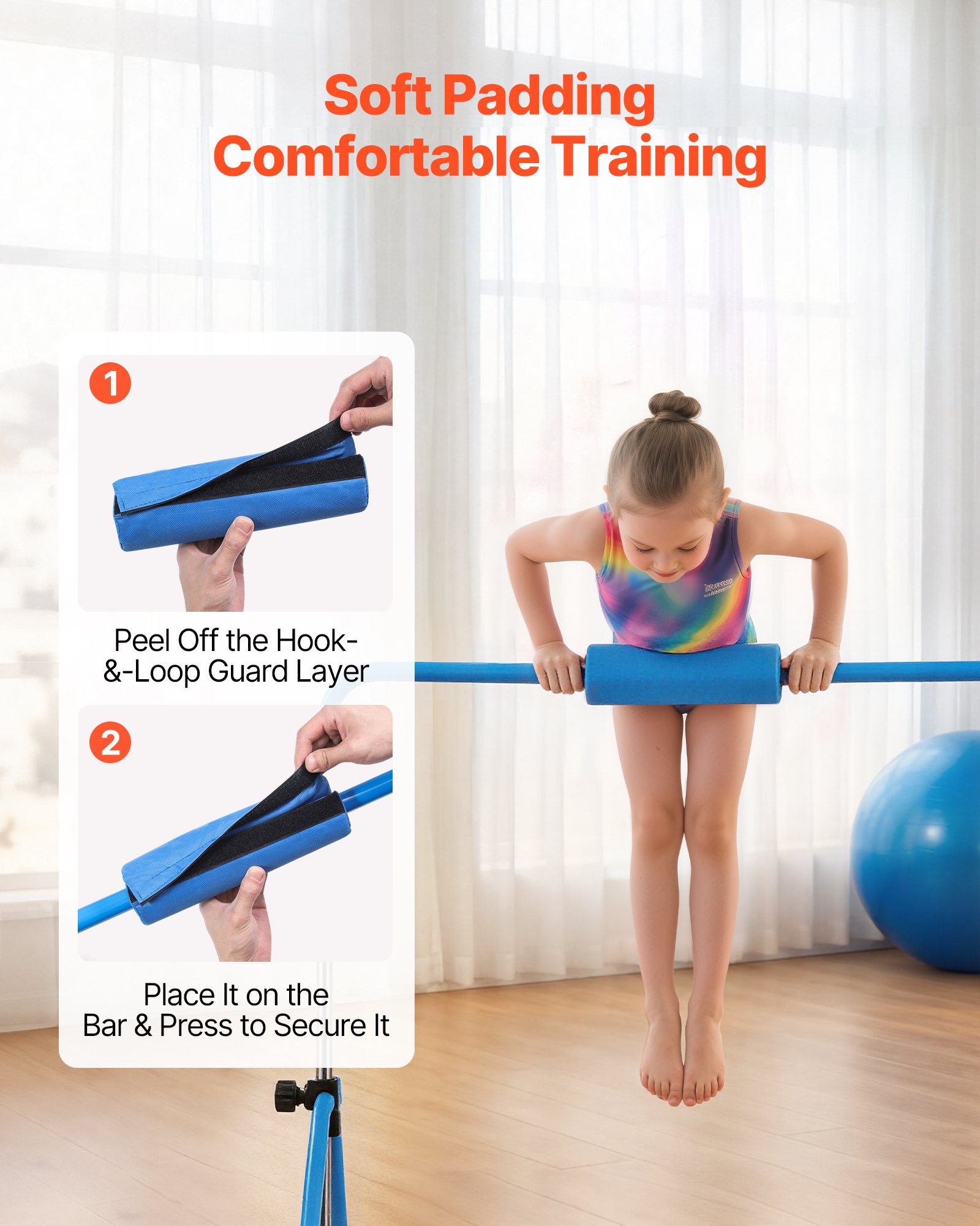 VEVOR Barra de Gimnasia Plegable Capacidad de 63,5 kg, Barra Horizontal Altura Ajustable de 5 Niveles 914 a 1321 mm, Equipo de Entrenamiento en Casa, Estructura Estable, 150 x 108 x 135 cm, Azul