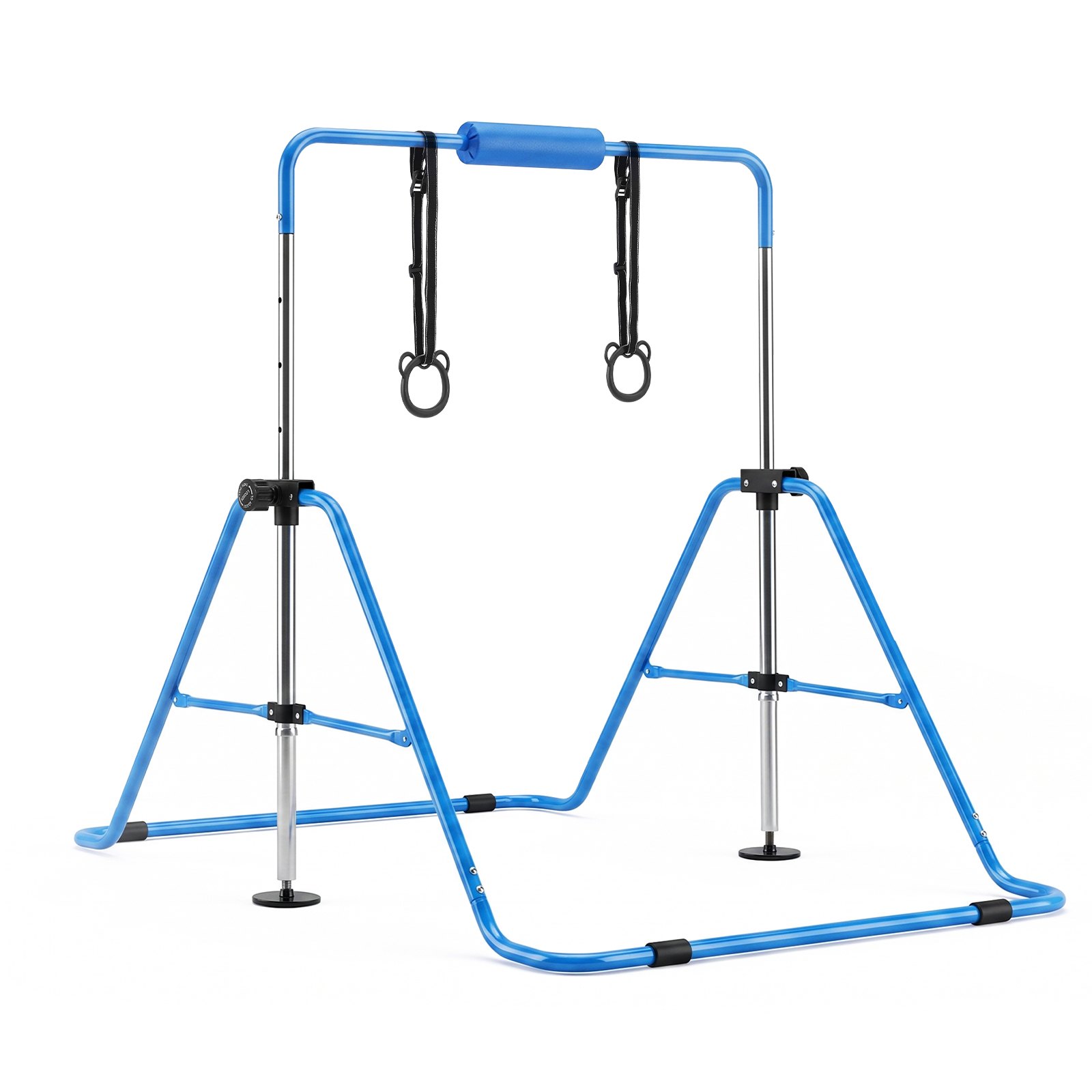 VEVOR Barra de Gimnasia Plegable Capacidad de 63,5 kg, Barra Horizontal Altura Ajustable de 5 Niveles 914 a 1321 mm, Equipo de Entrenamiento en Casa, Estructura Estable, 150 x 108 x 135 cm, Azul