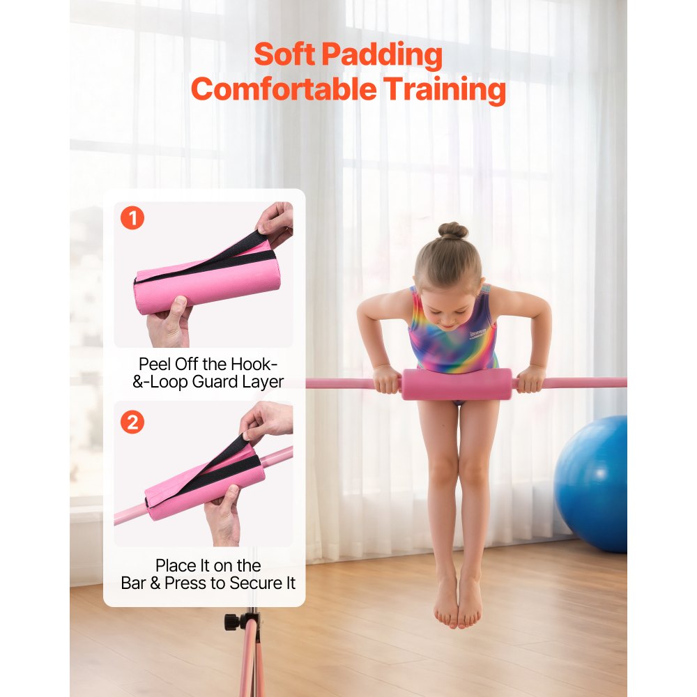 VEVOR Barra de Gimnasia Plegable Capacidad de 63,5 kg, Barra Horizontal Altura Ajustable de 5 Niveles 914 a 1321 mm, Equipo de Entrenamiento en Casa, Estructura Estable, 150 x 108 x 135 cm, Rosa