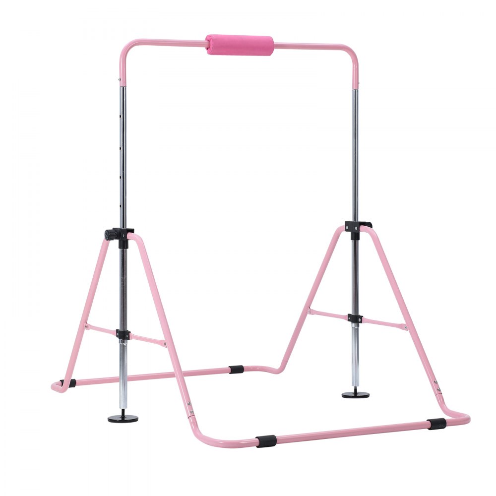 VEVOR Barra de Gimnasia Plegable Capacidad de 63,5 kg, Barra Horizontal Altura Ajustable de 5 Niveles 914 a 1321 mm, Equipo de Entrenamiento en Casa, Estructura Estable, 150 x 108 x 135 cm, Rosa