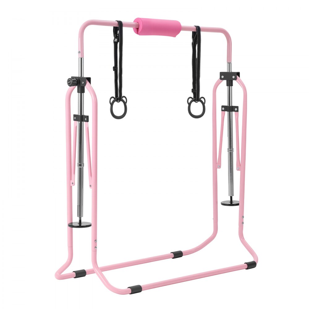 VEVOR Barra de Gimnasia Plegable Capacidad de 63,5 kg, Barra Horizontal Altura Ajustable de 5 Niveles 914 a 1321 mm, Equipo de Entrenamiento en Casa, Estructura Estable, 150 x 108 x 135 cm, Rosa