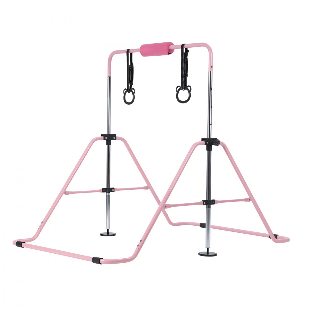VEVOR Barra de Gimnasia Plegable Capacidad de 63,5 kg, Barra Horizontal Altura Ajustable de 5 Niveles 914 a 1321 mm, Equipo de Entrenamiento en Casa, Estructura Estable, 150 x 108 x 135 cm, Rosa