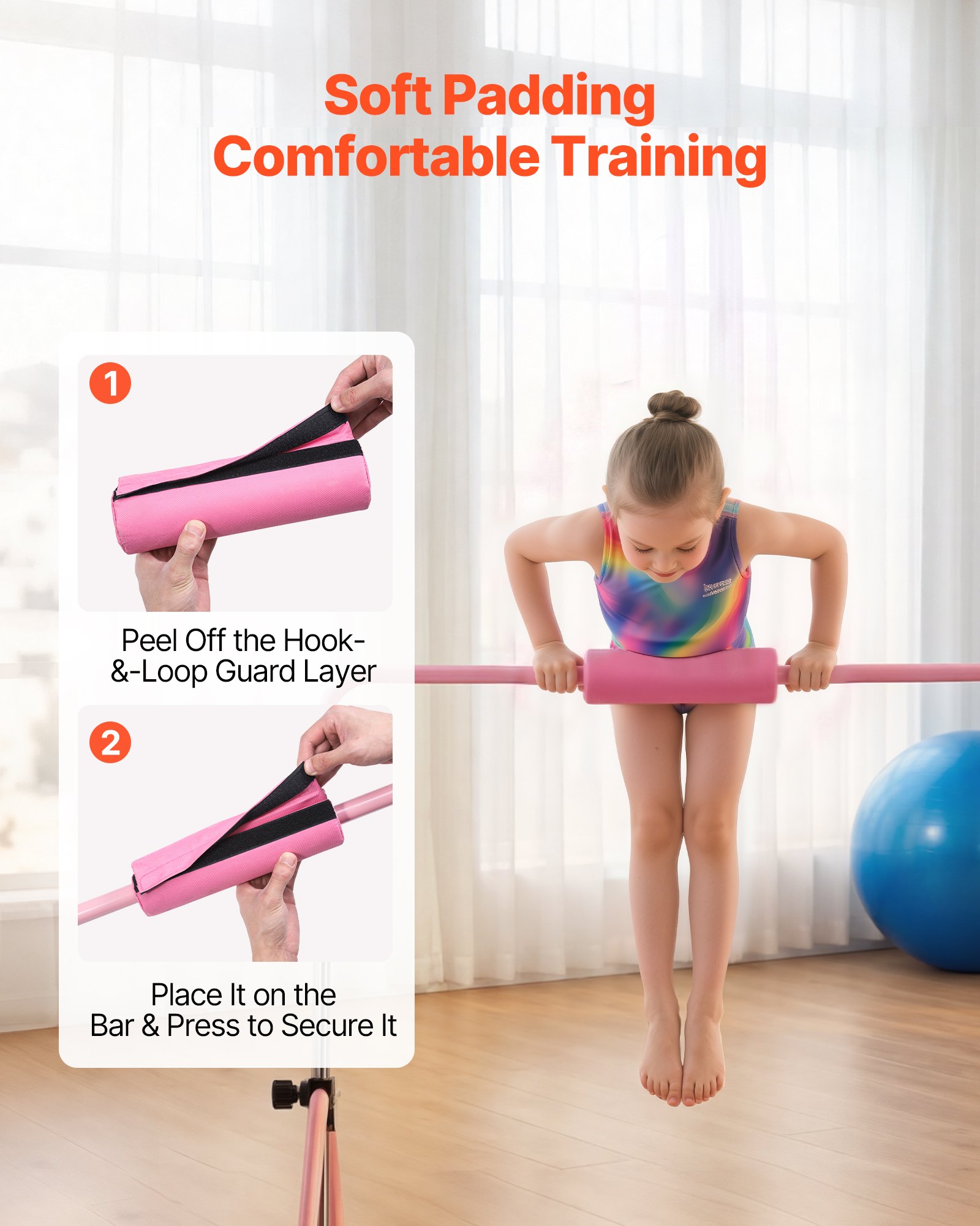 VEVOR Barra de Gimnasia Plegable Capacidad de 63,5 kg, Barra Horizontal Altura Ajustable de 5 Niveles 914 a 1321 mm, Equipo de Entrenamiento en Casa, Estructura Estable, 150 x 108 x 135 cm, Rosa