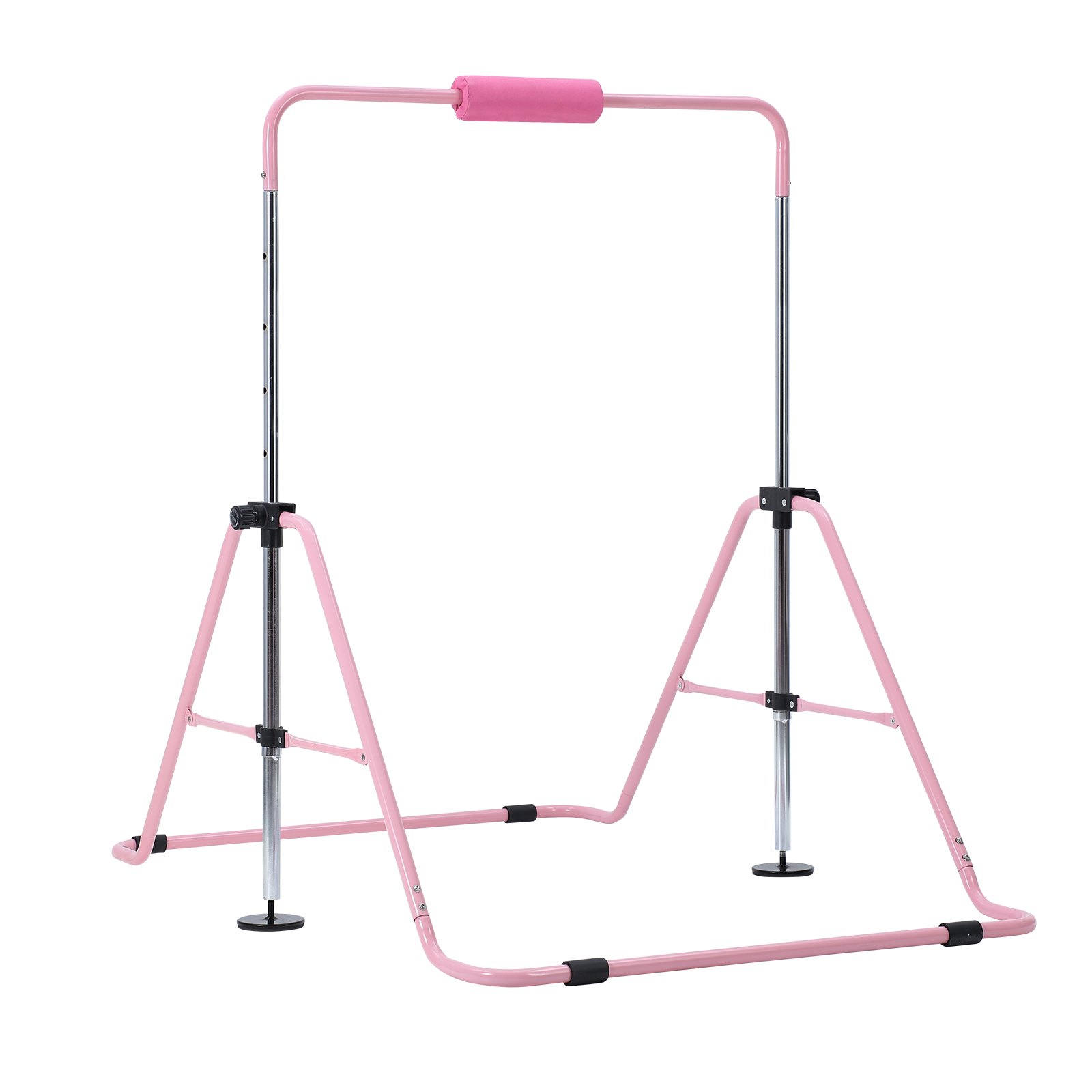 VEVOR Barra de Gimnasia Plegable Capacidad de 63,5 kg, Barra Horizontal Altura Ajustable de 5 Niveles 914 a 1321 mm, Equipo de Entrenamiento en Casa, Estructura Estable, 150 x 108 x 135 cm, Rosa