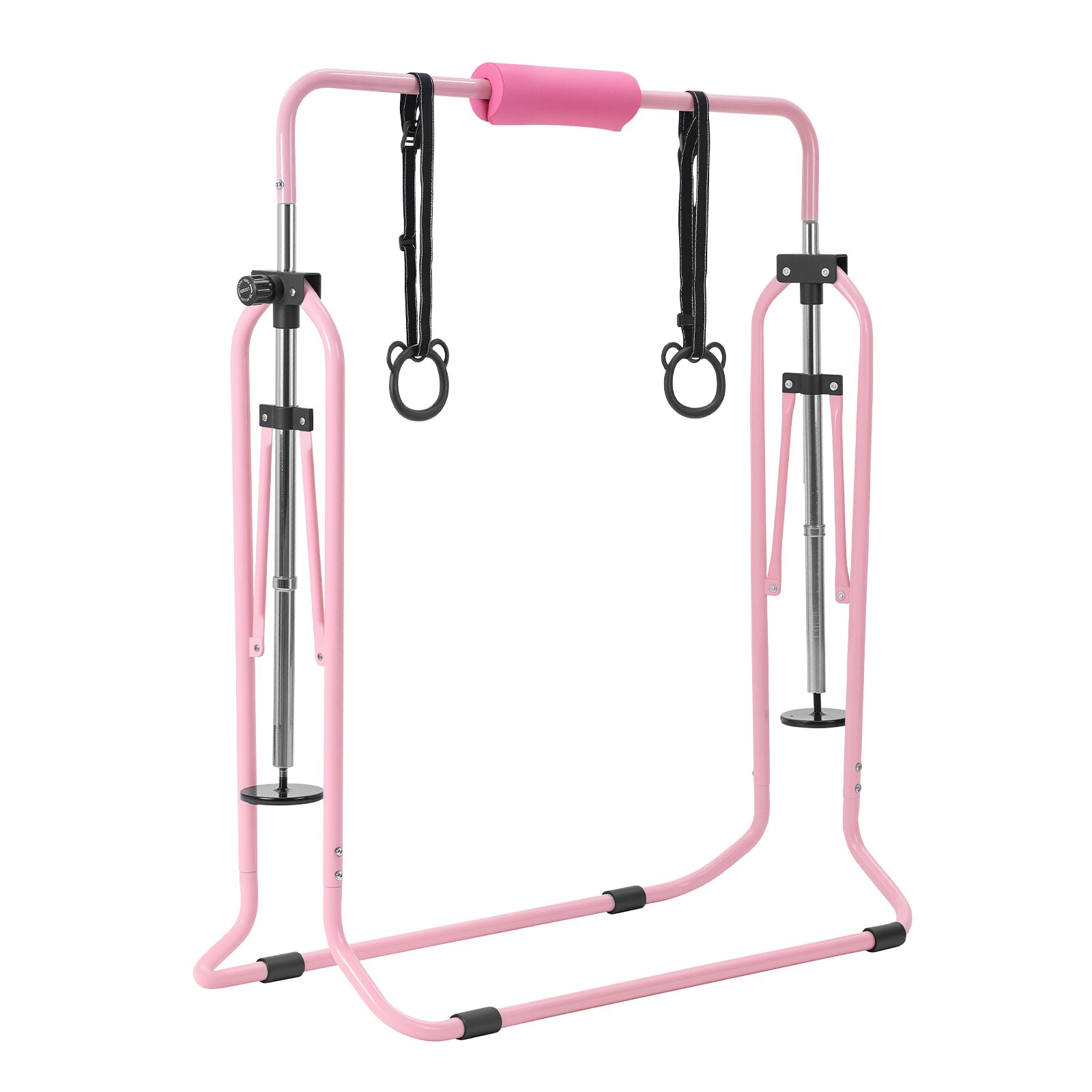 VEVOR Barra de Gimnasia Plegable Capacidad de 63,5 kg, Barra Horizontal Altura Ajustable de 5 Niveles 914 a 1321 mm, Equipo de Entrenamiento en Casa, Estructura Estable, 150 x 108 x 135 cm, Rosa