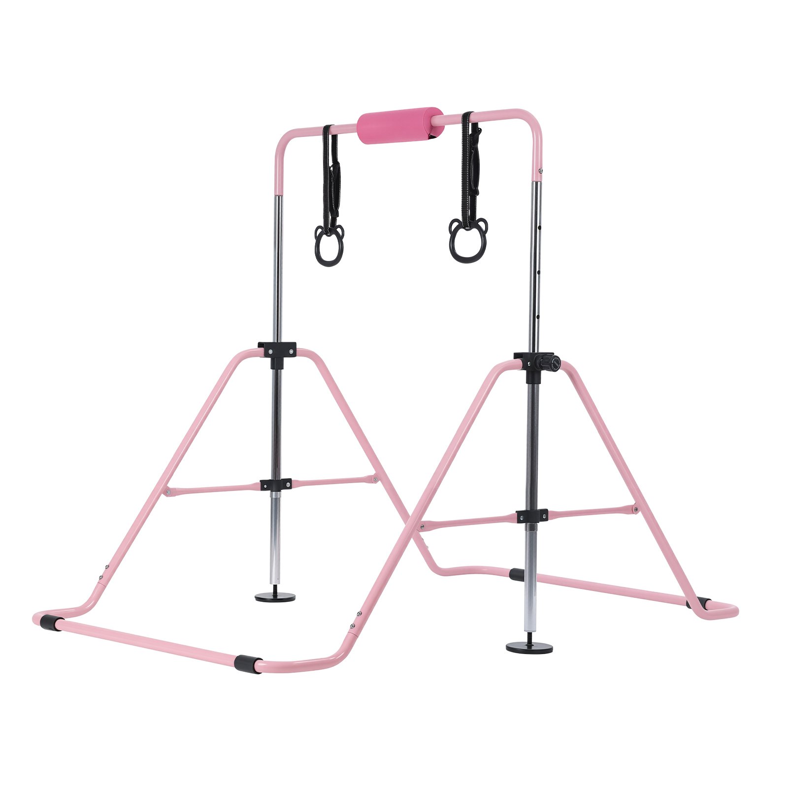 VEVOR Barra de Gimnasia Plegable Capacidad de 63,5 kg, Barra Horizontal Altura Ajustable de 5 Niveles 914 a 1321 mm, Equipo de Entrenamiento en Casa, Estructura Estable, 150 x 108 x 135 cm, Rosa