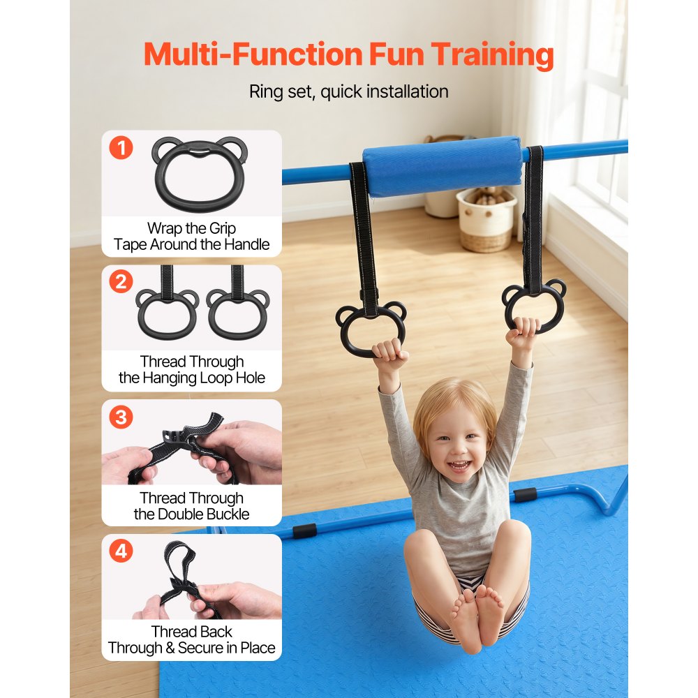 VEVOR Barra de Gimnasia Plegable Capacidad de 63,5 kg con Colchoneta, Barra Horizontal con Altura Ajustable de 5 Niveles 914 a 1321 mm, Equipo de Entrenamiento en Casa, Estructura Estable, Azul