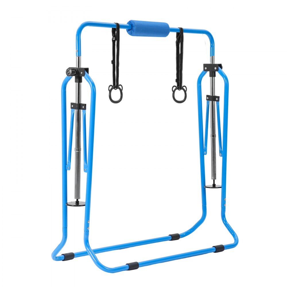 VEVOR Barra de Gimnasia Plegable Capacidad de 63,5 kg con Colchoneta, Barra Horizontal con Altura Ajustable de 5 Niveles 914 a 1321 mm, Equipo de Entrenamiento en Casa, Estructura Estable, Azul