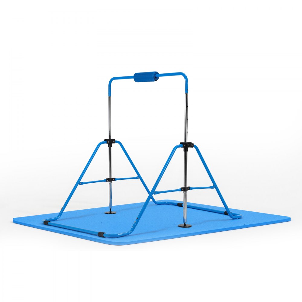 VEVOR Barra de Gimnasia Plegable Capacidad de 63,5 kg con Colchoneta, Barra Horizontal con Altura Ajustable de 5 Niveles 914 a 1321 mm, Equipo de Entrenamiento en Casa, Estructura Estable, Azul