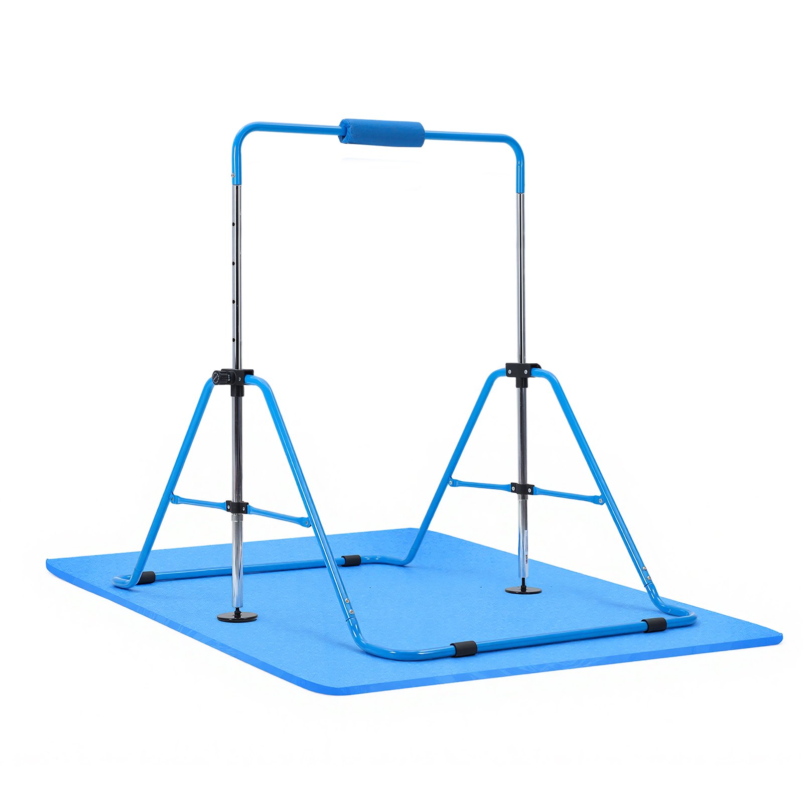VEVOR Barra de Gimnasia Plegable Capacidad de 63,5 kg con Colchoneta, Barra Horizontal con Altura Ajustable de 5 Niveles 914 a 1321 mm, Equipo de Entrenamiento en Casa, Estructura Estable, Azul