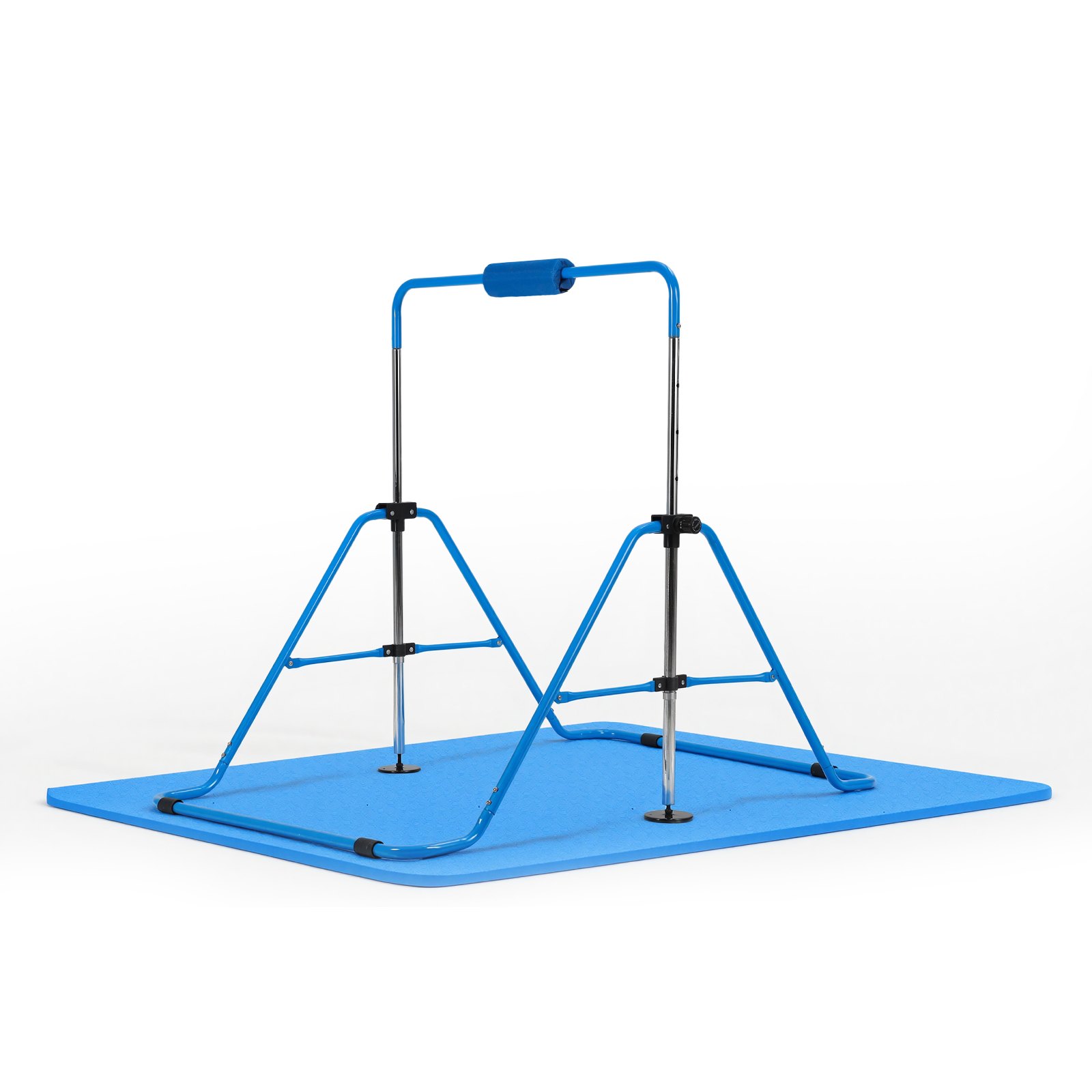 VEVOR Barra de Gimnasia Plegable Capacidad de 63,5 kg con Colchoneta, Barra Horizontal con Altura Ajustable de 5 Niveles 914 a 1321 mm, Equipo de Entrenamiento en Casa, Estructura Estable, Azul