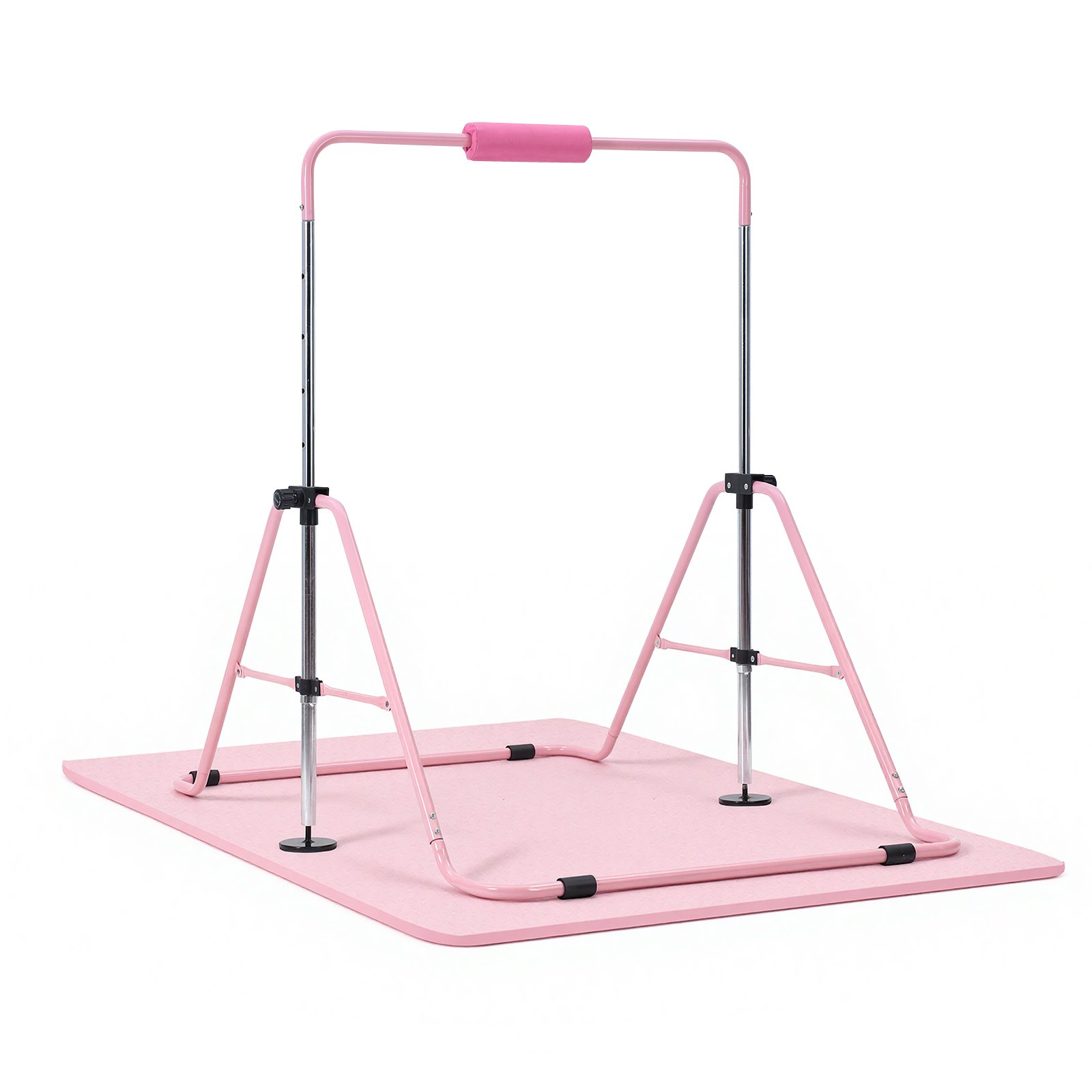 VEVOR Barra de Gimnasia Plegable Capacidad de 63,5 kg con Colchoneta, Barra Horizontal con Altura Ajustable de 5 Niveles 914 a 1321 mm, Equipo de Entrenamiento en Casa, Estructura Estable, Rosa