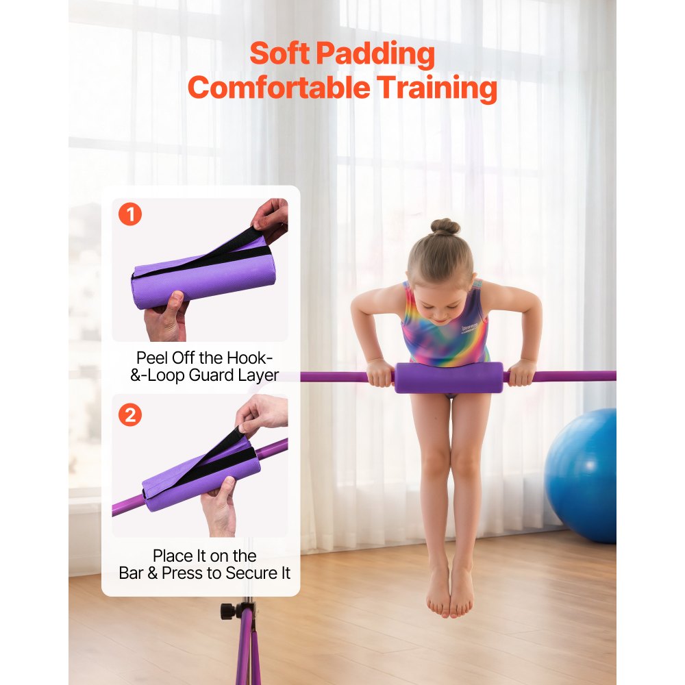 VEVOR Barra de Gimnasia Plegable Capacidad de 63,5 kg, Barra Horizontal Altura Ajustable de 5 Niveles 914 a 1321 mm, Equipo de Entrenamiento en Casa, Estructura Estable, 150 x 108 x 135 cm, Morado