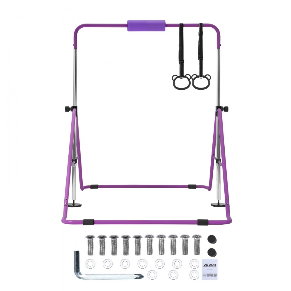 VEVOR Barra de Gimnasia Plegable Capacidad de 63,5 kg, Barra Horizontal Altura Ajustable de 5 Niveles 914 a 1321 mm, Equipo de Entrenamiento en Casa, Estructura Estable, 150 x 108 x 135 cm, Morado