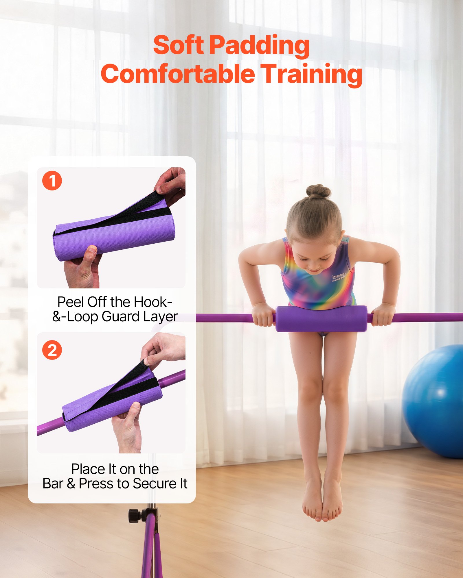 VEVOR Barra de Gimnasia Plegable Capacidad de 63,5 kg, Barra Horizontal Altura Ajustable de 5 Niveles 914 a 1321 mm, Equipo de Entrenamiento en Casa, Estructura Estable, 150 x 108 x 135 cm, Morado