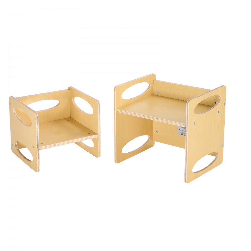 VEVOR Montessori Table and Chair Set for Toddlers (1 Table + 1 Chair) Made of Wood for 1-5 Year Olds, Height-Adjustable Activity Table and Play Table for Children, Ideal for Reading, Eating, and Playing – Natural