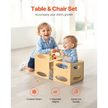 VEVOR Juego de Mesa 380x300x362 mm y Silla para Destete para Niños, Color Madera