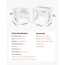 VEVOR Juego de Mesa 392 x 300 x 381 mm y Silla para Destete para Niños, Blanco