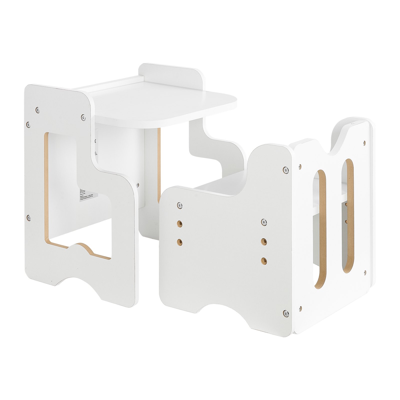 VEVOR 3 en 1 Juego de Mesa y Silla Montessori para Destete con Pizarra, mesa Montessori de altura ajustable 380 x 316 x 400 mm para Leer, Dibujar,  Comer y Jugar para Niños de 1 a 5 Años, Blanco