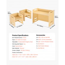 VEVOR Juego de Mesa y Silla Montessori para Destete con 2 Sillas, Color Madera